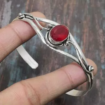 Мозамбикский гранат, драгоценный камень, твердый браслет ручной работы из стерлингового серебра 925 пробы, регулируемый браслет-манжета Adjustable красный