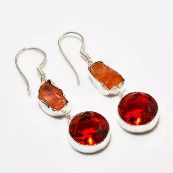 Мозамбикский гранат и необработанный сердолик, посеребренные серьги 925 пробы, 2,08 дюйма