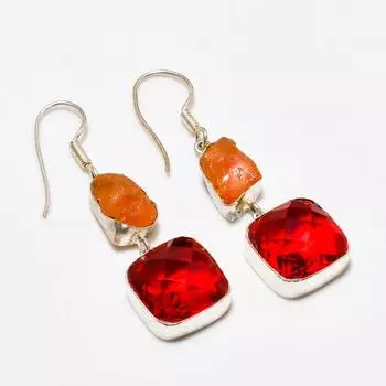 Мозамбикский гранат и необработанный сердолик, посеребренные серьги 925 пробы, 2,08 дюйма