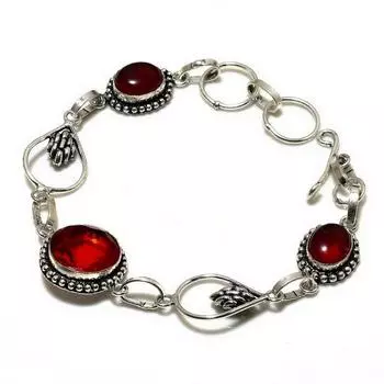 Мозамбикский гранат Сердолик 925 Посеребренный браслет 6-8 дюймов