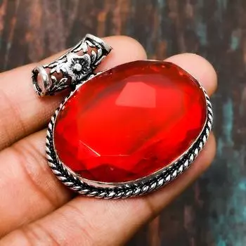 Мозамбикский гранат, ювелирный кулон ручной работы из цельного серебра 925 пробы 1.51 Inches красный