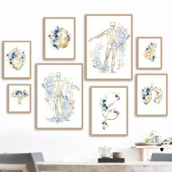 Мозг, сердце, легкие, мышцы, ткани, цветы, настенная живопись на холсте, плакаты на скандинавскую тему и принты, настенные панно для доктора, офисный декор 21x30cm No Framed