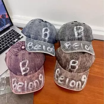 Можно делать бейсболки из старого потертого ретро-денима с граффити-алфавитом, мужские и женские тенденции, мода, покажите свое лицо, узкие поля, индивидуальность M56-58cm серый