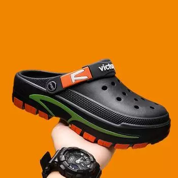 Можно носить дырявые туфли, мужские универсальные повседневные тапочки-мешки, нескользящие и износостойкие пляжные сандалии на толстой подошве 39 серый