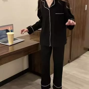 Можно носить снаружи как домашний костюм-тройку, женские шорты на подтяжках, халат, халат, повседневный пижамный комплект. L чёрный