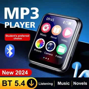 MP3-плеер с Bluetooth 5.4 HiFi MP4 Walkman с сенсорным экраном, встроенным динамиком, камерой, видеоплеером, FM-радио/электронной книгой чёрный