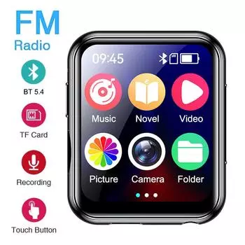 MP3-плеер с Bluetooth 5.4 HiFi MP4 Walkman с сенсорным экраном, встроенным динамиком, камерой, видеоплеером, FM-радио/электронной книгой чёрный