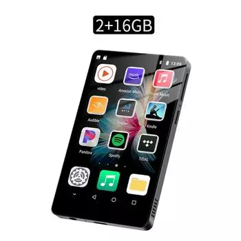 MP3-плеер с Bluetooth и WiFi, 4-дюймовый сенсорный экран, MP4-плеер с динамиками, цифровой музыкальный проигрыватель Hi-Fi на Android 16GB чёрный