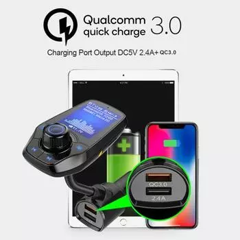 MP3-плеер TF-карта Bluetooth-совместимый FM-передатчик QC3.0 Быстрое автомобильное зарядное устройство для телефона
