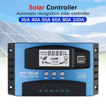 MPPT 12 В 24 В цветной экран PV регулятор аксессуары для дома универсальный солнечный контроллер 30A 40A 50A 60A 80A 100A аксессуар 30A синий