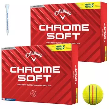 Мяч для гольфа Callaway Chrome Soft 2024 Triple Track CHROME SOFT 24 TRIPLE TRACK Желтый YLW Желтый 2 дюжины 24 предмета 3 предмета Оригинальная деревянная тройка