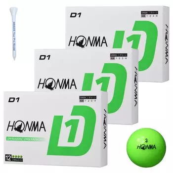 Мяч для гольфа Honma Golf D1, модель 2024 BT2401, зеленый, 3 дюжины, 36 мячей, дальность полета, оригинальная деревянная подставка зелёный