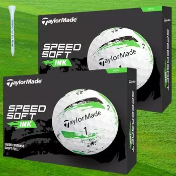 Мяч для гольфа TaylorMade SpeedSoft INK Green TAYLORMADE TMJ24 SpeedSoft INK Green 2024 года выпуска Наша оригинальная деревянная футболка (2 дюжины, зеленые)