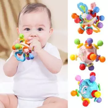 Мяч для хватания для младенцев, развивающие игрушки Монтессори для детей от 0 до 6 лет, 45455 месяцев, сенсорные, без содержания бисфенола А синий