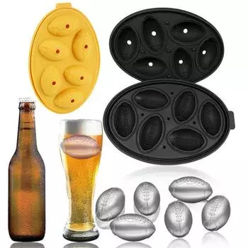 Мяч для регби, лоток для кубиков льда, 6 полостей, пищевой класс, легко снимается, многоразовый холодильник «сделай сам», силиконовый виски, коктейли, форма для изготовления кубиков льда, кухонные принадлежности чёрный