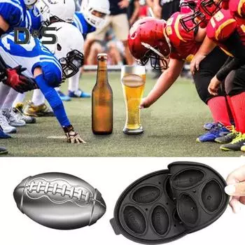 Мяч для регби, лоток для кубиков льда, 6 полостей, пищевой класс, легко снимается, многоразовый холодильник «сделай сам», силиконовый виски, коктейли, форма для изготовления кубиков льда, кухонные принадлежности чёрный