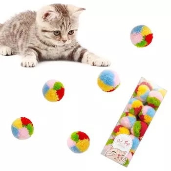 Мяч из помпона для кошек 3 см 20 шт., игрушка для кошек в помещении, игрушка для котят, интерактивный мяч, цветной надувной мяч для кошек (Цвет радуги)