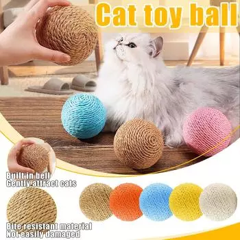 Мяч из сизаля, очень большая игрушка для кошек, мячик из пряжи для саморазвлечения и избавления от скуки, забавный шарик для кошек, колокольчик, скрипящий зубами и устойчивый к укусам, игрушечный мяч для домашних животных One Size синий