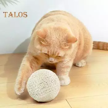 Мяч-когтеточка для кошек из сизаля, интерактивная игрушка-когтеточка для кошек, натуральный сизалевый мяч-когтеточка со звуком для обучения котят чистке зубов коричневый
