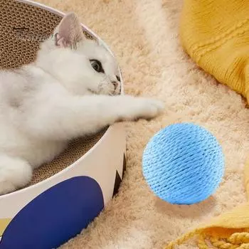 Мяч-когтеточка для кошек из сизаля, интерактивная игрушка-когтеточка для кошек, натуральный сизалевый мяч-когтеточка со звуком для обучения котят чистке зубов коричневый