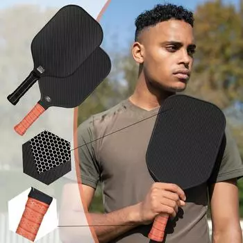 Мяч Paddle - Поверхность из углеродного волокна 3K (КВПБ) + Поверхность абразивного износа углерода (КАС) С высокой зернистостью, удлиненной ручкой Sure-Grip, шариковой лопаткой с One Size оранжевый