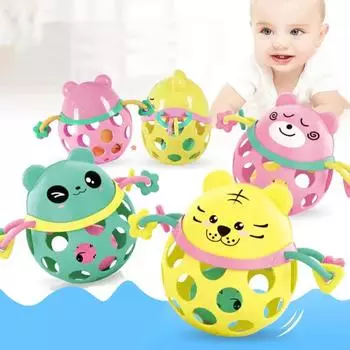 Мяч-погремушка для детской руки, игрушки-игрушки в виде животных, мягкий резиновый прорезыватель для зубов, устойчивый к падению, нетоксичный зелёный