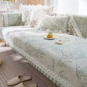 Мяч с кисточками, диванная подушка, четыре сезона, противоскользящая, чистая подушка для сиденья, коврик с растением, цветком, светло-зеленый цвет, чехол для кушетки, ткань, полотенце 70x70cm