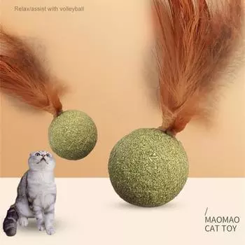 Мяч с натуральным пером и мятой для кошек, чистка зубов, моляр, повышение аппетита, здоровый кишечник, питание, мяч для кошек, интерактивные игрушки, мяч