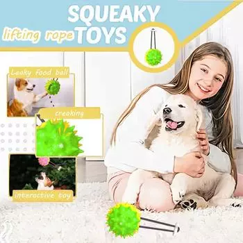 Мяч с вокалом для домашних животных, многофункциональная игрушка для чистки зубов, устойчивая к утечке пищи, интерактивная игрушка для собак с шариковым поводком ONESIZE синий