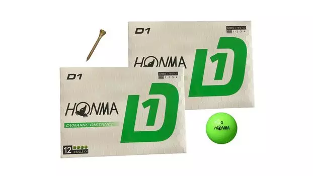 Мячи для гольфа Honma Golf D1 2024 BT2401, 2 дюжины разноцветных, в комплекте с 1 деревянной подставкой для мальчиков Мяч для гольфа Honma Golf D1 2024, летающий, с фокусировкой на дальность, 2 шт., мягкий зелёный