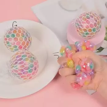 Мячики-сжиматели для снятия стресса для детей - красочный узор с виноградными бусинами для развлечения и снятия стресса 6.0 Grid pattern ball