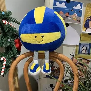 Мягкая эластичная моющаяся плюшевая кукла, мультяшный волейбол, мягкая игрушка для обнимашек, дивана, автомобильного сиденья, украшения для кровати, подушки для сна в офисе, поддержки спинки стула синий/жёлтый