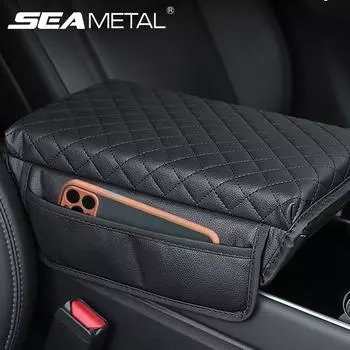 Мягкая автомобильная подушка для подлокотника SEAMETAL, универсальная подушка для локтя, подушка для подлокотника, подставка для коробки с сумкой для хранения с обеих сторон Without Side Pocket чёрный