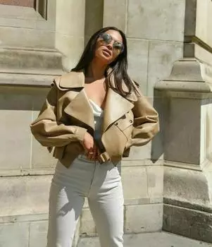 Мягкая байкерская женская куртка из натуральной овчины ручной работы, новая кожаная куртка для мотоцикла бежевого цвета XS бежевый