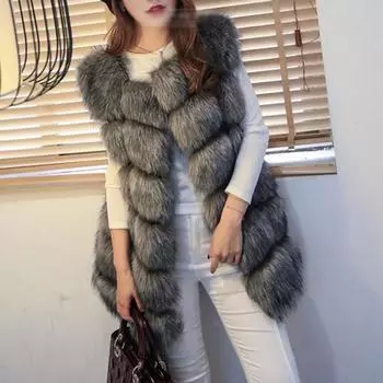 Мягкая бархатная пушистая куртка, зимняя теплая дикая женская жилетка без рукавов с талией большого размера, верхняя одежда S кофейный