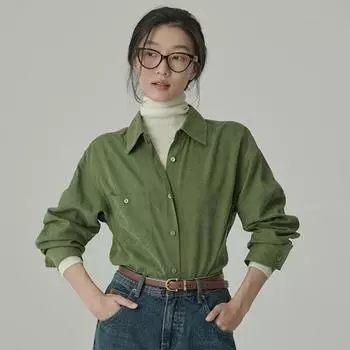 Мягкая бархатная рубашка с ощущением атмосферы, женская свободная универсальная рубашка с длинными рукавами весенне-осеннего цвета S зелёный