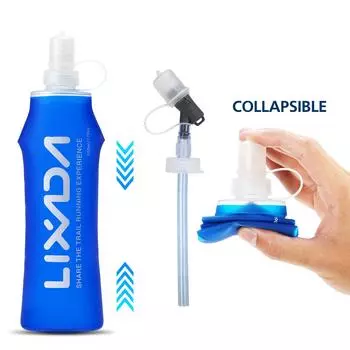 Мягкая бутылка Lixada с длинной соломой, складная бутылка для воды без BPA для бега на открытом воздухе 500ml with straw