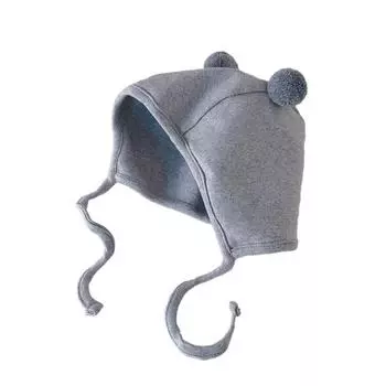 Мягкая детская шапка с двойным помпоном, однотонная, теплая, дышащая, с завязками на подбородке, легкая, детская шапка, головной убор