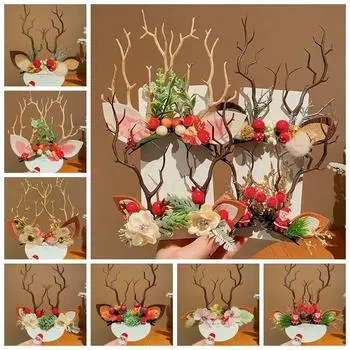 Мягкая детская заколка для волос в виде рогов оленя, рождественский декор, рождественская шапка, повязка на голову для детей C