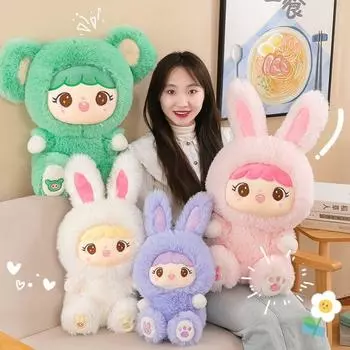 Мягкая длинношерстная кукла кролика, мультяшный кролик, мягкая игрушка, кролик, прессованная кукла, игрушка, подарок на день рождения зелёный