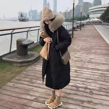Мягкая европейская сумка с меховым воротником и капюшоном, зимняя новая куртка средней и длинной длины, утолщенная куртка S