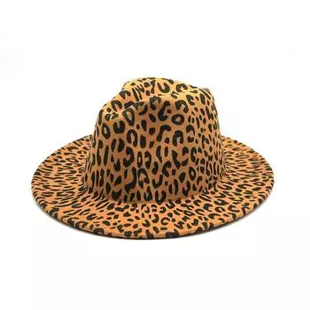 Мягкая фетровая шляпа с британским леопардовым принтом, парная шляпа джентльмена и джентльмена, большая теплая шерстяная шляпа в стиле джаз с плоскими полями Average code серый