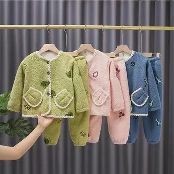 Мягкая фланелевая пижама для мальчиков: Теплый хлопковый кардиган для осени и зимы 80 (75-85cm)