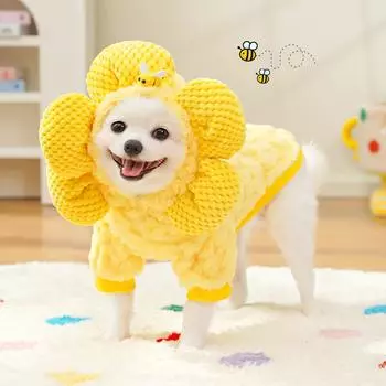 Мягкая флисовая толстовка с капюшоном для маленьких собак, зимний теплый свитер для собак, удобная куртка для щенков, плюшевая одежда с капюшоном для кошек и собак S жёлтый