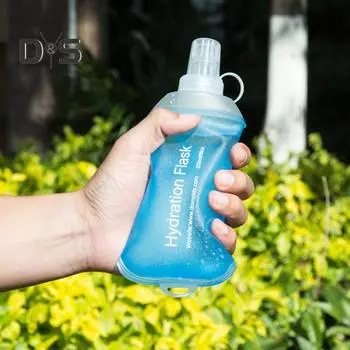 Мягкая фляга для воды Пищевая складная бутылка для гидратации Многоразовая герметичная уличная фляга для воды для бега Пеший туризм Велоспорт Альпинизм 150ML небесно-голубой