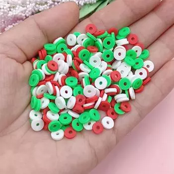 Мягкая глина 6 мм Материал Подвески Ручная работа DIY Ожерелье Аксессуары Плоские Круглые Украшения Изготовление Рождественская Коллекция Красный Зеленый Белый Браслет Аксессуары 600Pcs 6mm