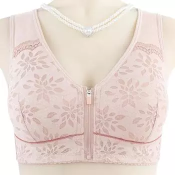 Мягкая хлопковая чашка на молнии спереди, новое нижнее белье для среднего и пожилого возраста, женская майка, кружевная без стального кольца, бюстгальтер большого размера 36/80 розовый