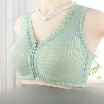 Мягкая хлопковая чашка в нижнем белье для пожилых женщин с застежкой-молнией спереди, фиксированная чашка без стального кольца, бюстгальтер большого размера 36/80