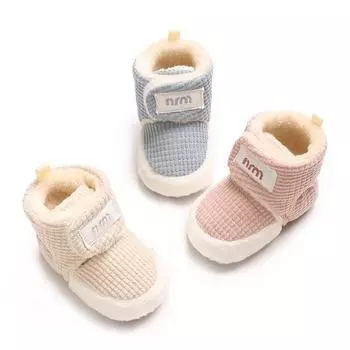 Мягкая хлопковая обувь для младенцев, регулируемая зимняя теплая обувь 12