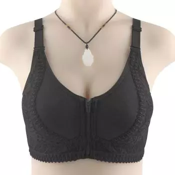 Мягкая хлопковая передняя молния с чашкой для нижнего белья среднего и пожилого возраста, женский регулируемый бюстгальтер без бретелек с кружевной спинкой большого размера 36/80 чёрный
